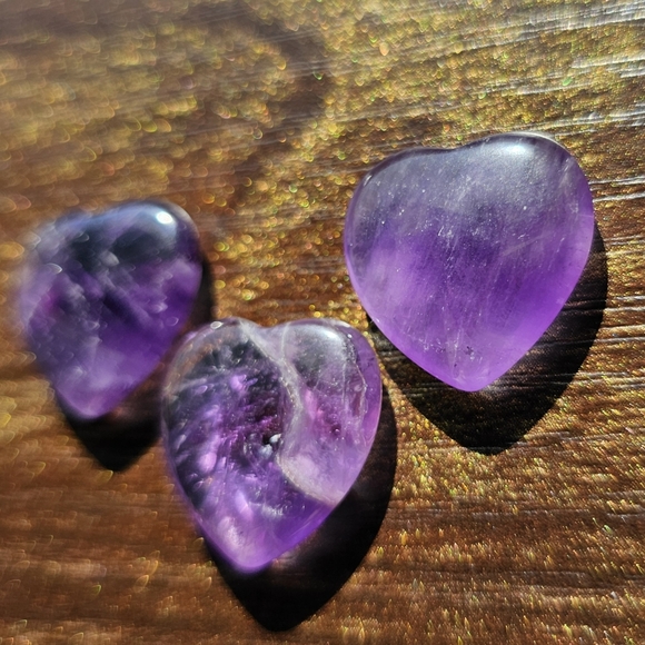 Amethyst 3 Pc Crystal Heart Carvings Gemstones Purple - Picture 7 of 11